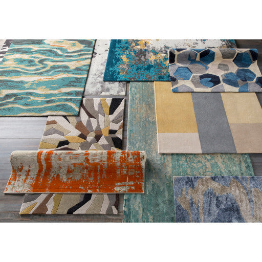 Surya Pepin PEI-1012 6'7"x9' Rug, Aqua/Bright Blue/Mustard/Cream/Gray