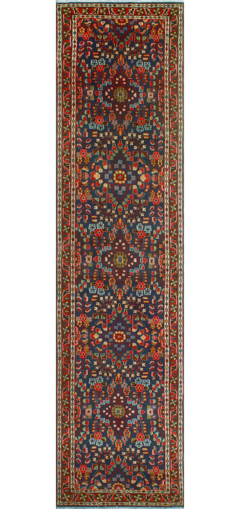 Fine Vintage Distressed Adriadna Red/Navy Runner, 3'3x12'7