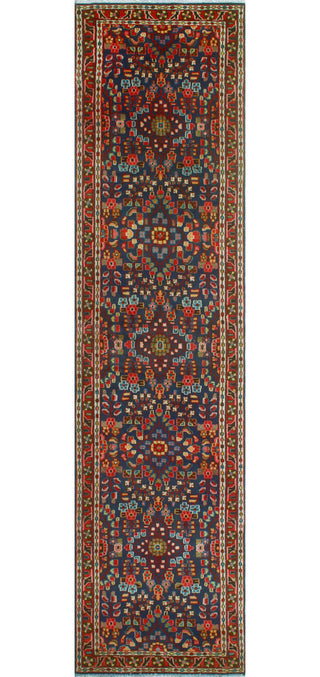 Fine Vintage Distressed Adriadna Red/Navy Runner, 3'3x12'7