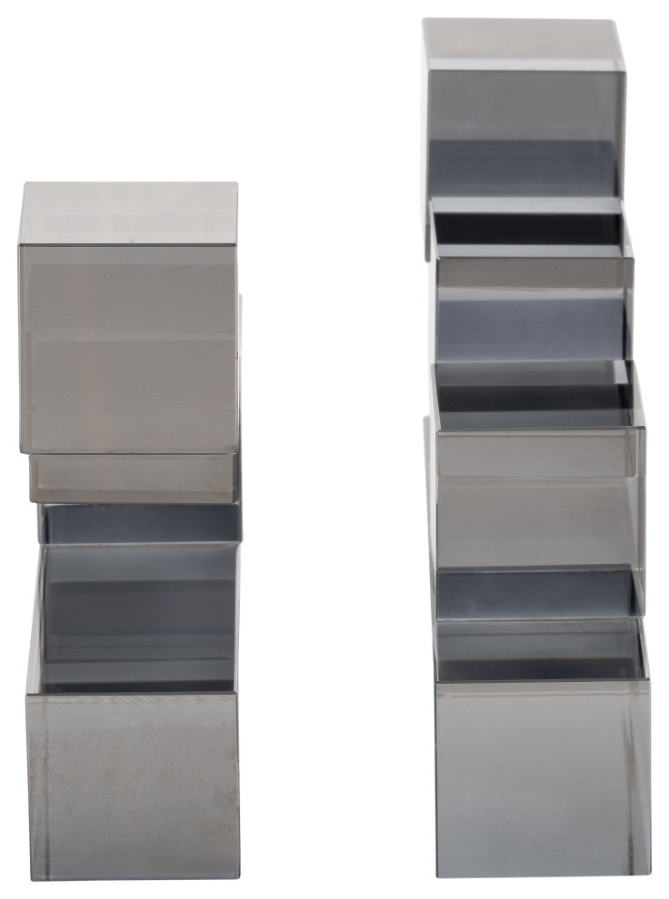 Glass, Set of 2 6" Tetrimino Bookends, Smoke