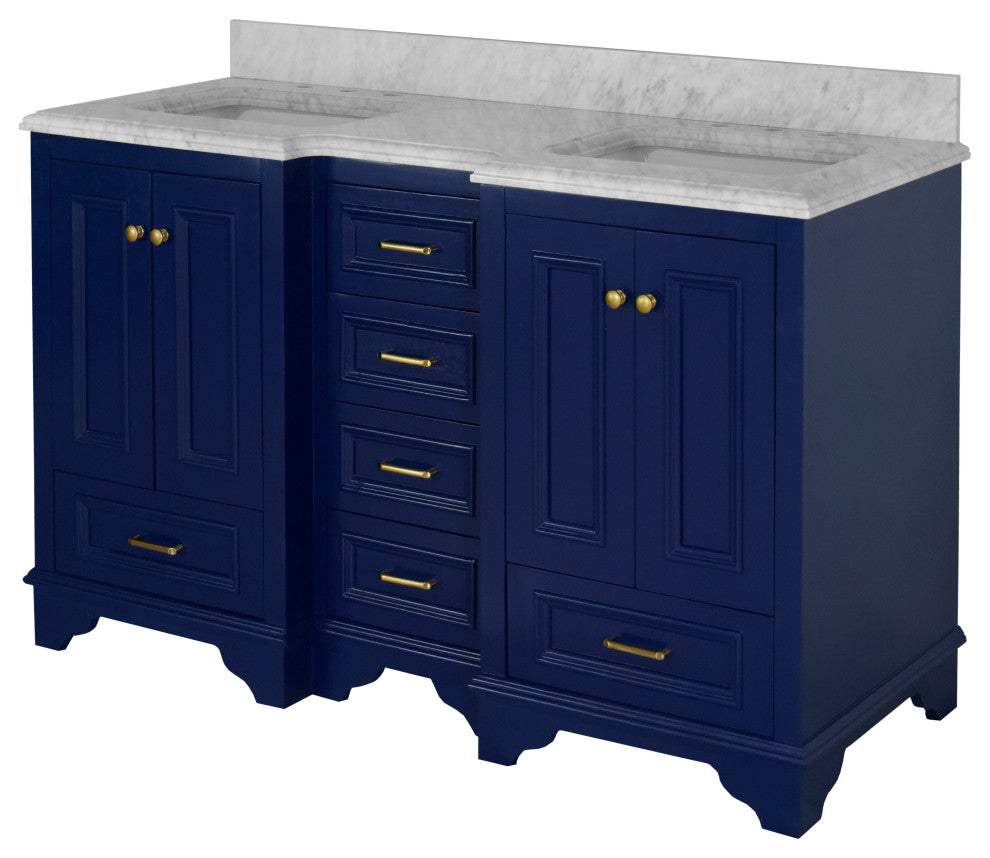 Nantucket 60" Bath Vanity, Royal Blue, Carrara Marble, Double Vanity