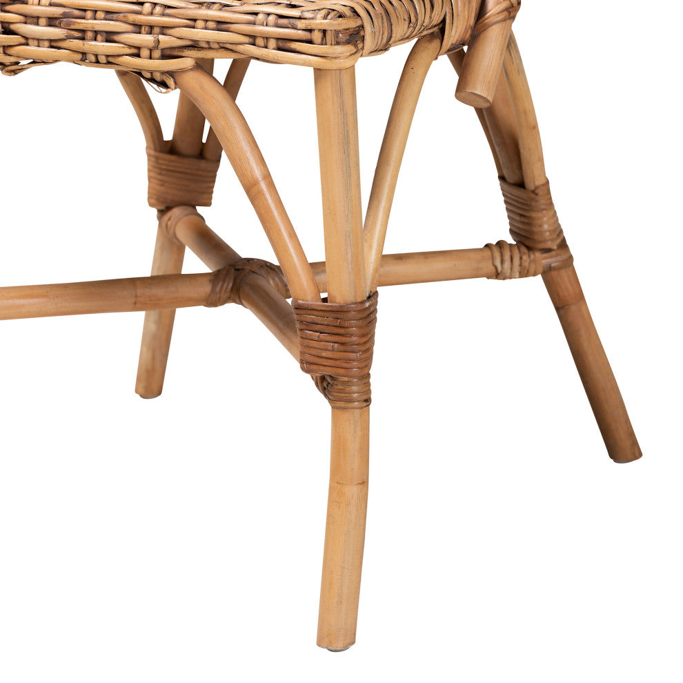 Neola Modern Bohemian Natural Rattan 2-Piece Dining Chair Set