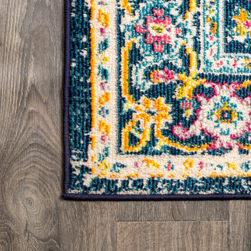 Brooklyn Geometric Medallion Area Rug, Blue/Beige, 4 X 6