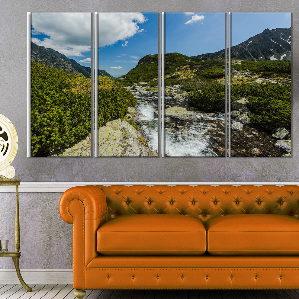 "Alpine Stream in High Mountains" Canvas Print, 4 Panels