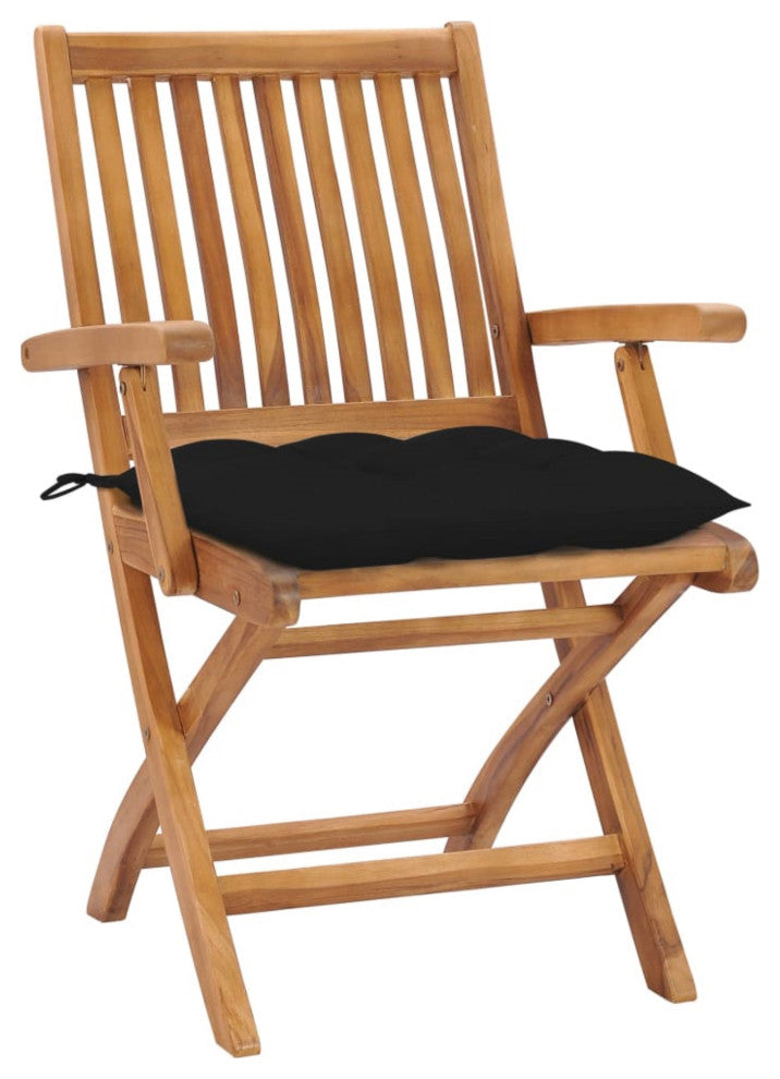Vidaxl Garden Chairs, Set of 2, With Black Cushions Solid Teak Wood