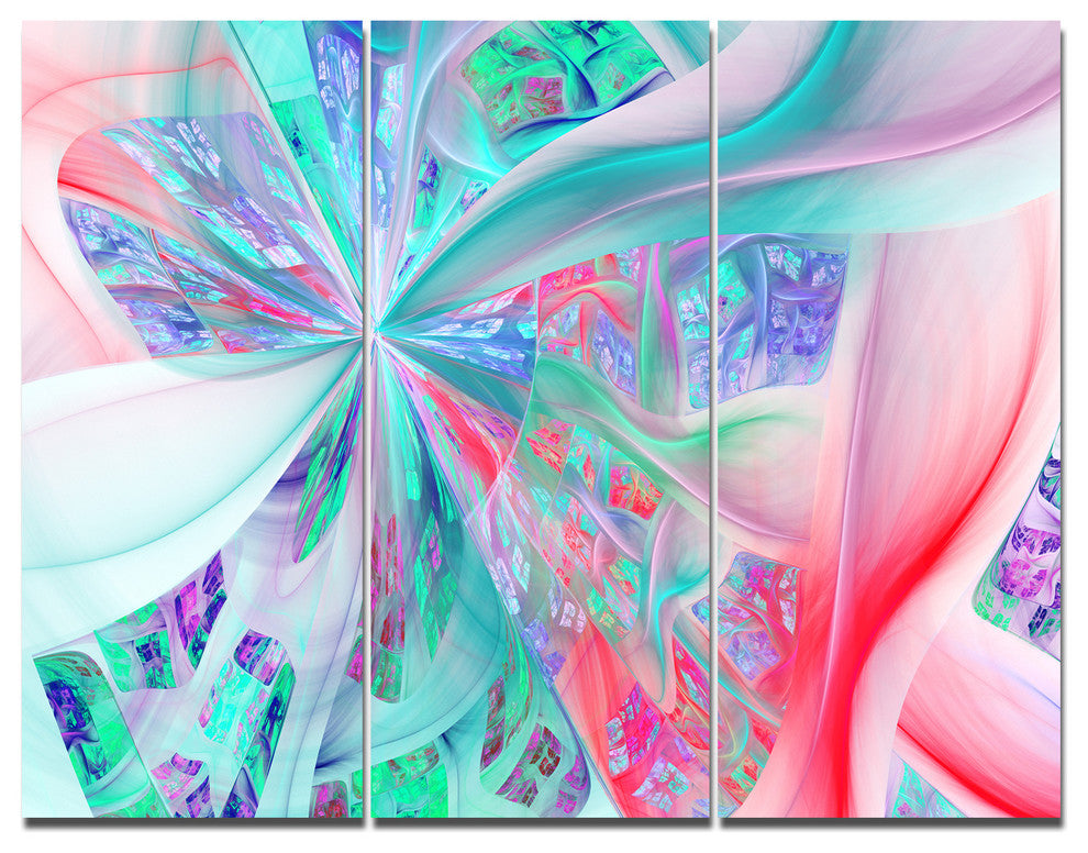 Multi Color Fractal Exotic Plant Stems, Abstract Canvas Print, 36x28, 3 Panels