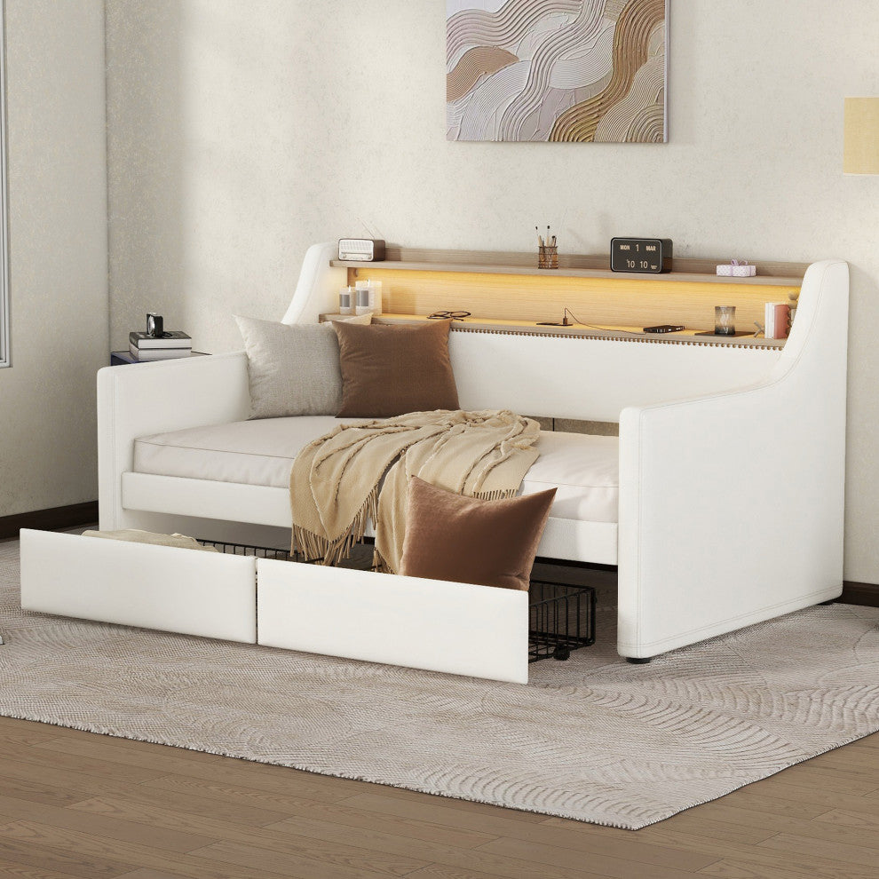 Gewnee  Twin Size Daybed with Drawers, Upholstered Daybed