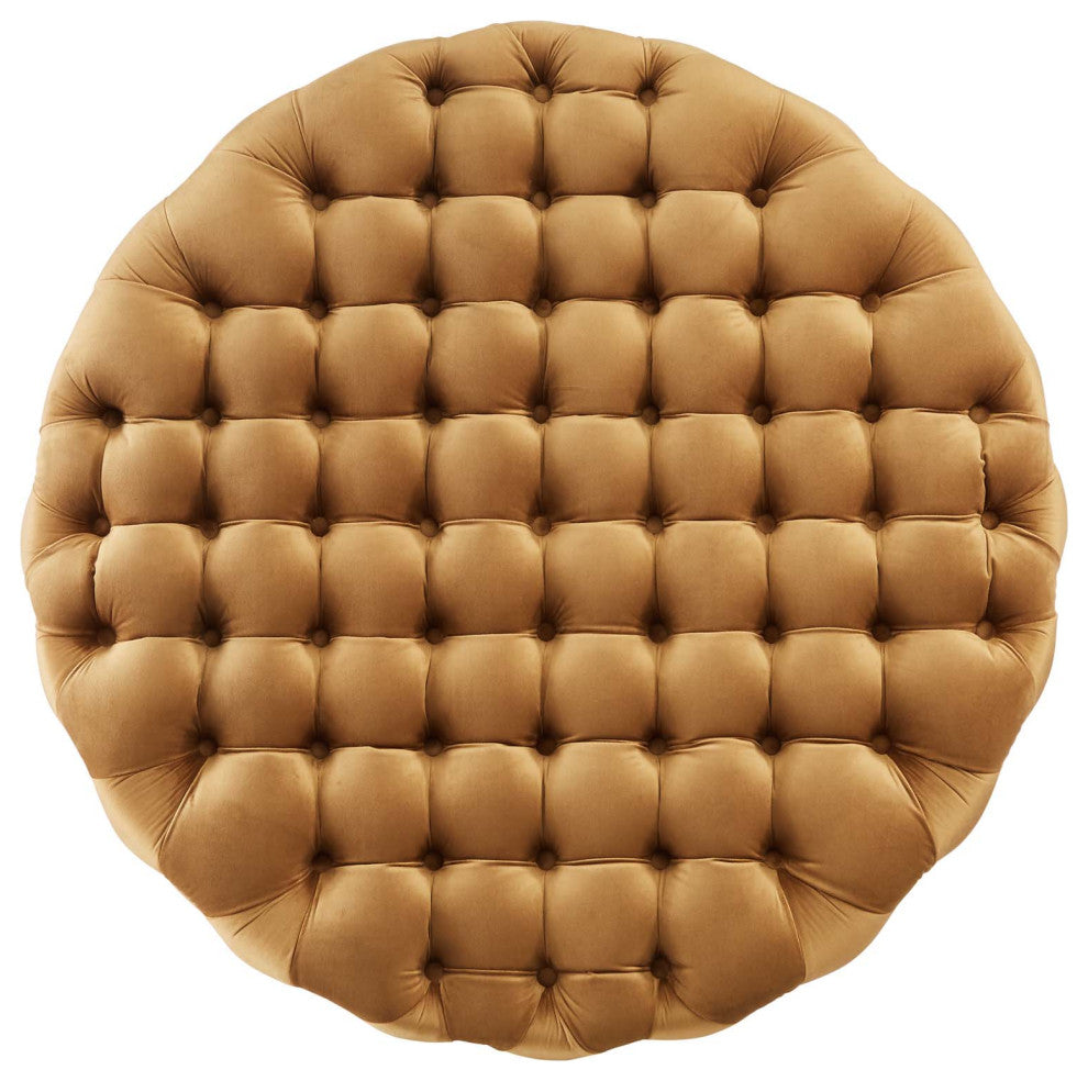 Round Ottoman Accent Tufted Chair, Brown, Velvet, Modern, Lounge Hospitality