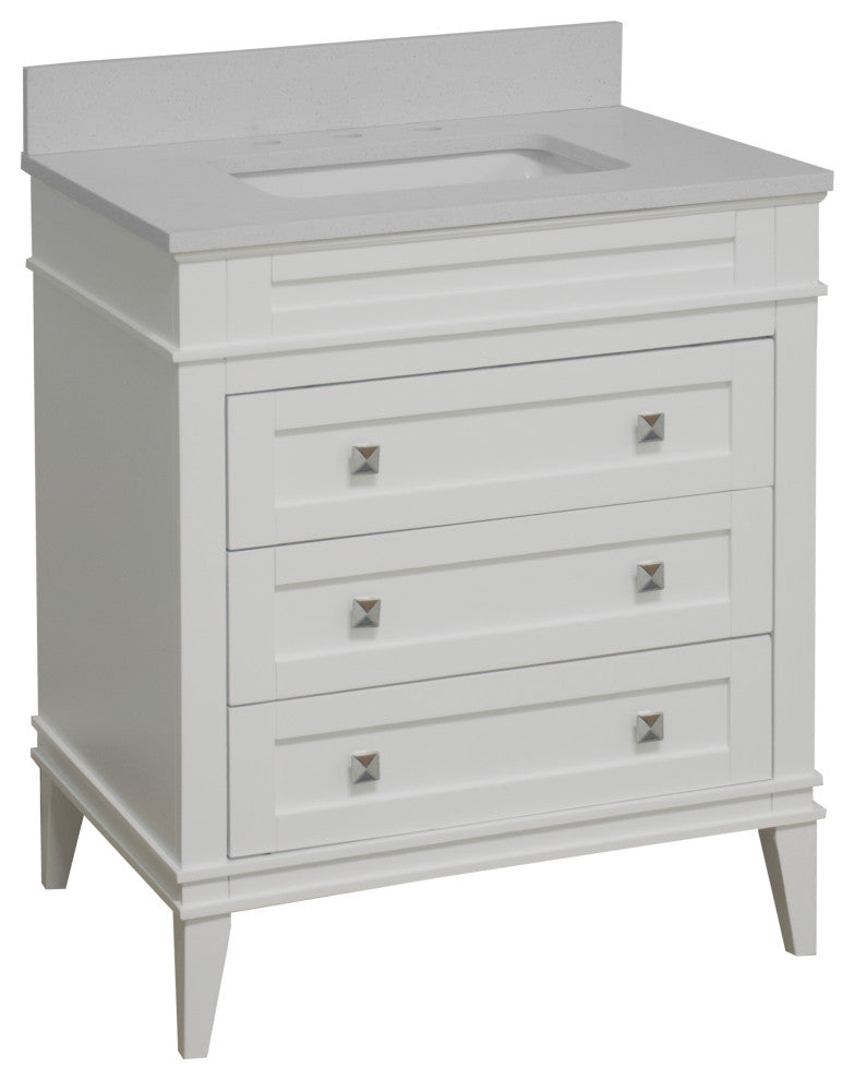 Eleanor 30" Bathroom Vanity, White, Quartz Top
