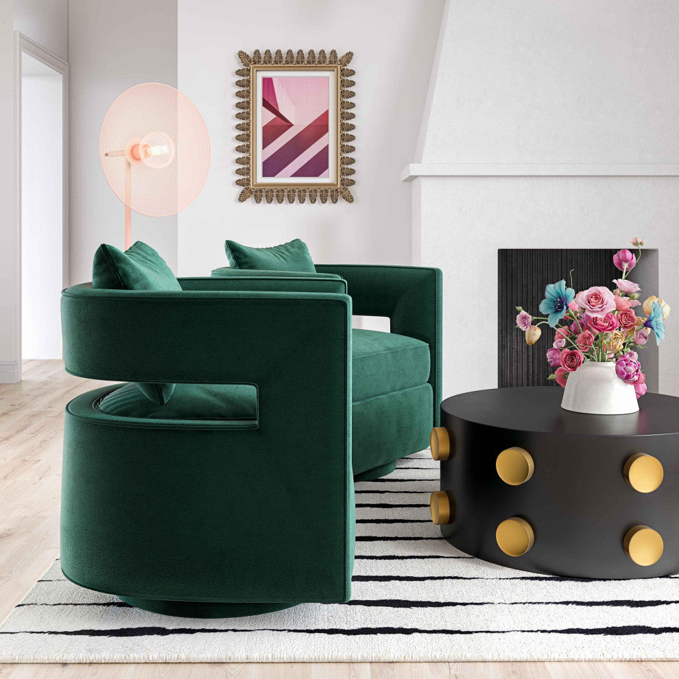 Kennedy  Velvet Swivel Chair, Forest Green