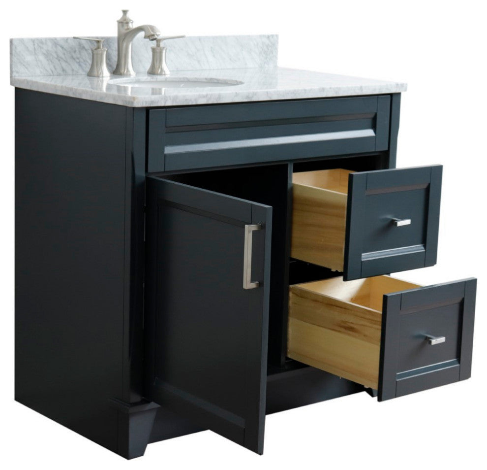 37" Single Sink Vanity, Dark Gray Finish With White Carrara Marble
