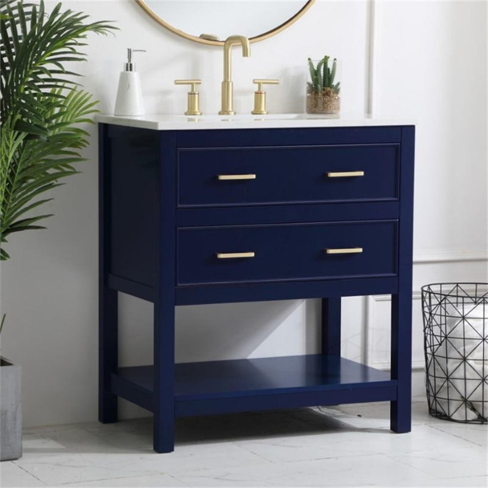 Elegant Decor Sinclaire 30" Single Quartz Top Bathroom Vanity in Blue