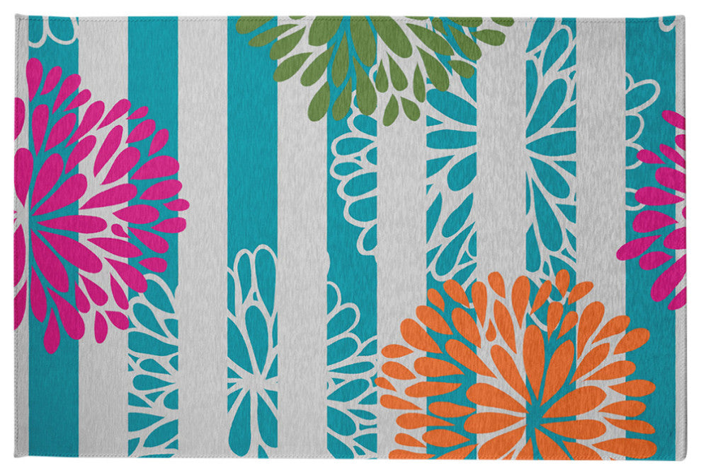 Flower Bursts Spring Chenille Rug, Blue, 2'x3'
