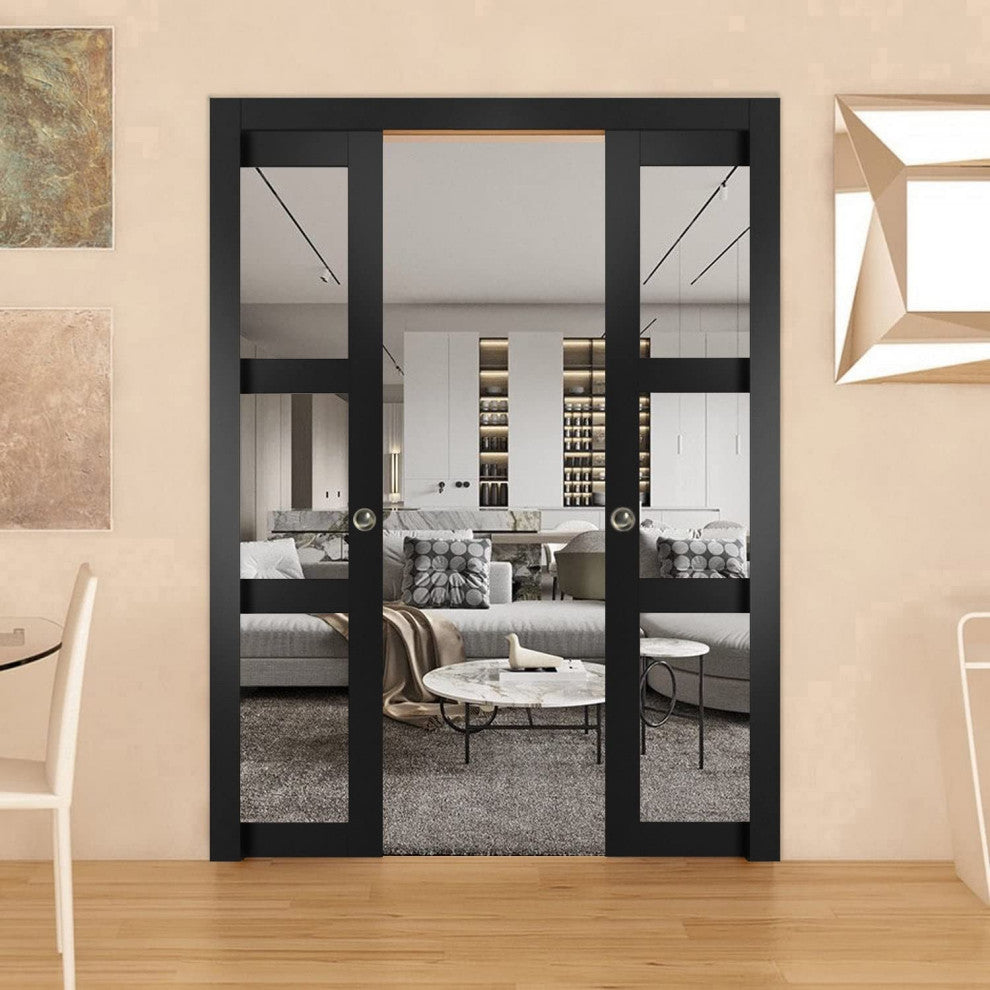 Slab Barn Door 42 x 84, Lucia 2555 Black & Clear Glass, Sliding
