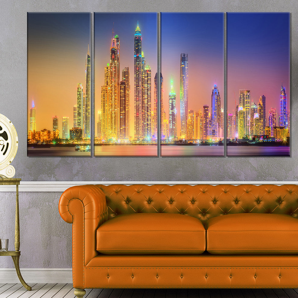 "Dubai Marina Skyscrapers" Cityscape Canvas Print48"x28", 4-Panels