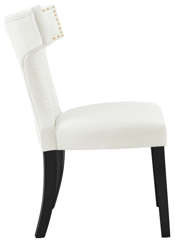 Curve Performance Velvet Dining Chairs, Set of 2, White