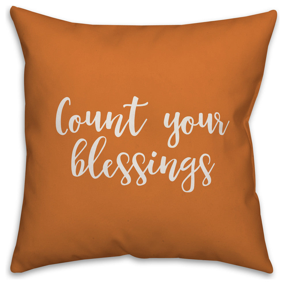 Count Your Blessings in Orange 18x18 Throw Pillow