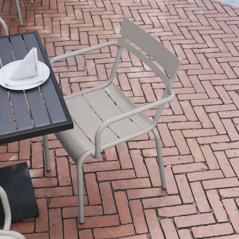 Nash Commercial Grade Steel Indoor-Outdoor Stackable Chair with 2 Slats and Arms, Silver
