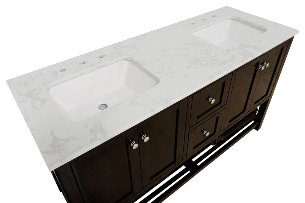 Lakeshore 60" Double Bathroom Vanity, Chocolate, Engineered Carrara
