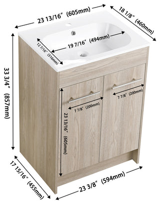 24 Inch Plywood Freestanding Bathroom Vanity With Resin Sink and Doors and shelf