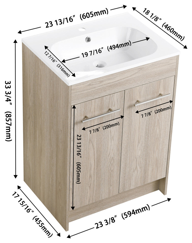 24 Inch Plywood Freestanding Bathroom Vanity With Resin Sink and Doors and shelf