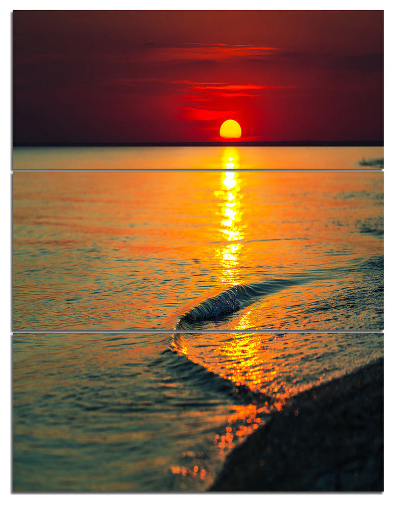 "Setting Sun Giving Color to Waters" Beach Metal Wall Art, 3 Panels, 28"x36"