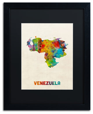 'Venezuela Watercolor Map' Matted Framed Canvas Art by Michael Tompsett