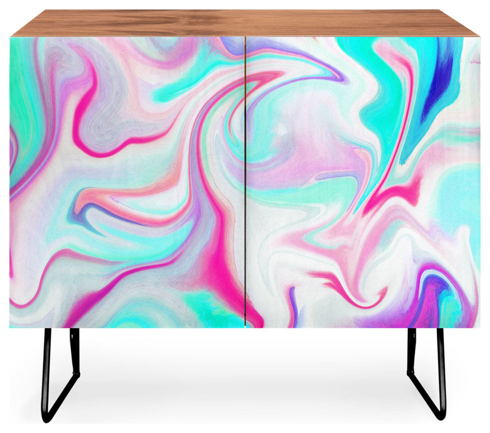 Deny Designs Liquid 3 Credenza, Walnut, Black Steel legs