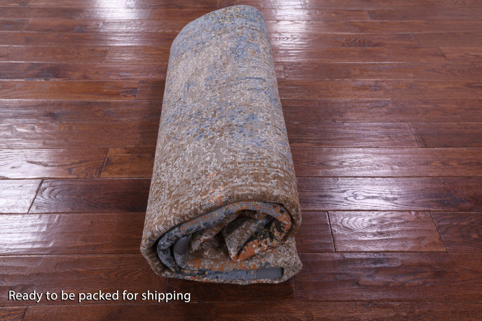 5' 11" X 9' 3" Wool and Silk Hand Knotted Abstract Rug Q8560