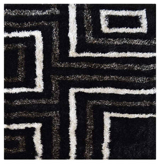 Hand Tufted Shag Polyester Area Rug Geometric Black Beige, 10'x10' Square
