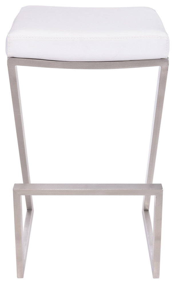 30" Contempo White Faux Leather and Stainless Backless Bar Stool
