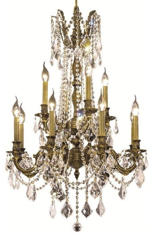 Elegant Rosalia Dining Room Light, Antique Bronze Finish With Royal Cut Crystal