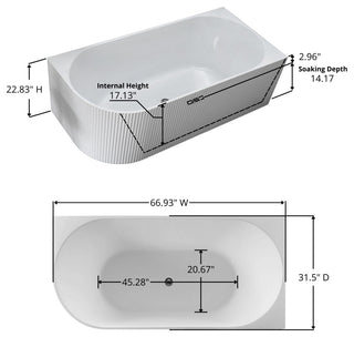 67" Freestanding Acrylic Bathtub in Glossy White