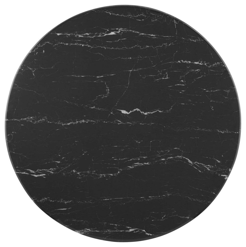28" Dining Table, Round, Black Gold, Artificial Marble, Modern, Mid Century