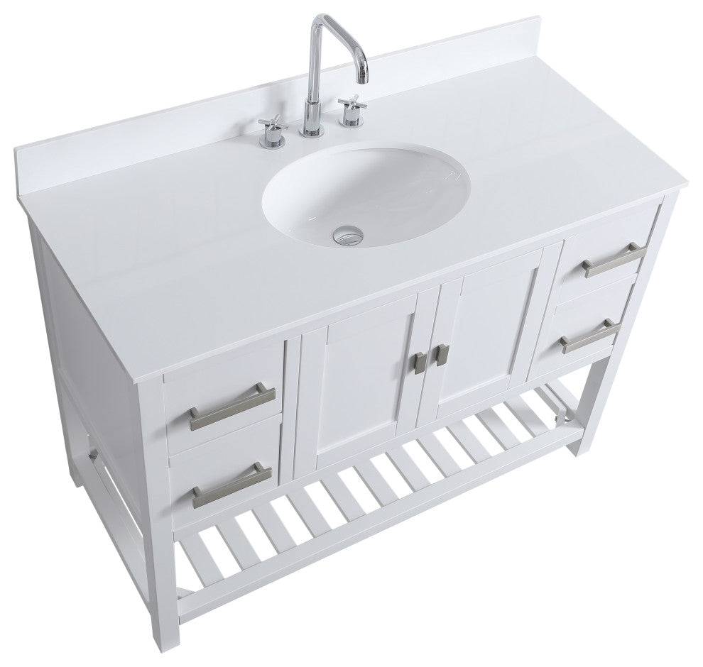 Monaco Bathroom Vanity Base Cabinet Without Top, White, 48", Single Sink