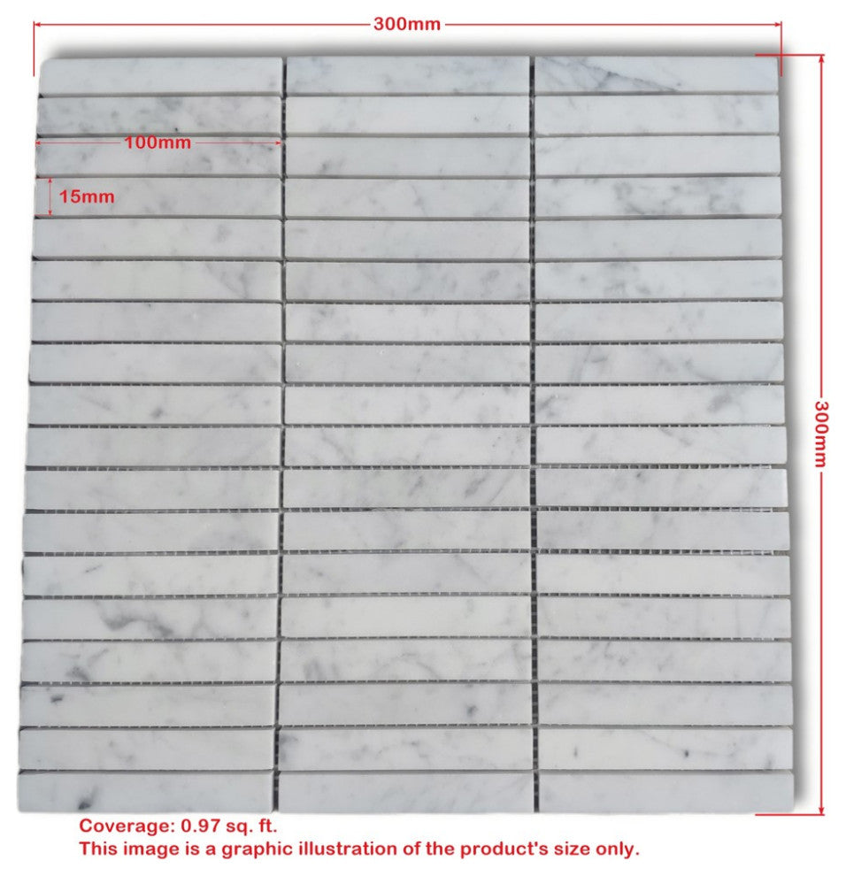 Nero Marquina Black Marble 5/8x4 Rectangular Stacked Mosaic Tile Honed, 1 sheet