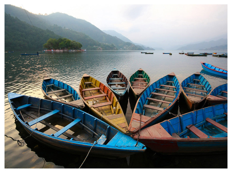 Beautiful Boats in Phewa Lake, Boat Canvas Art Print, 40"x30"