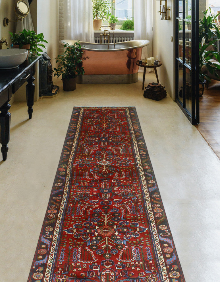 Fine Vintage Distressed Lulu Red/Charcoal Runner, 3'3 x 11'9