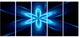 Blue Glowing Space Fractal Flower, Flower Artwork on Canvas, 60"x28", 5 Panels