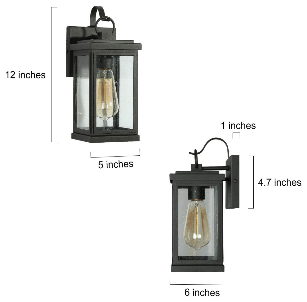 LNC 2pcs Modern 1-Light Black Outdoor Wall Light With Seeded Glass, Set of 2