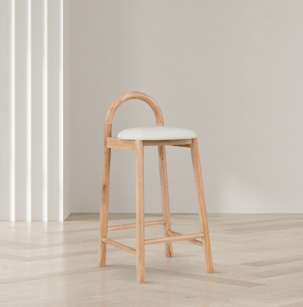 Meridian Furniture Calvin Vegan Leather Stool, Cream, Natural Finish