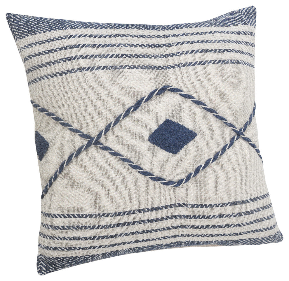 Coastal Edge Geometric Diamond Throw Pillow, Blue/White, 20" X 20", Cover Only