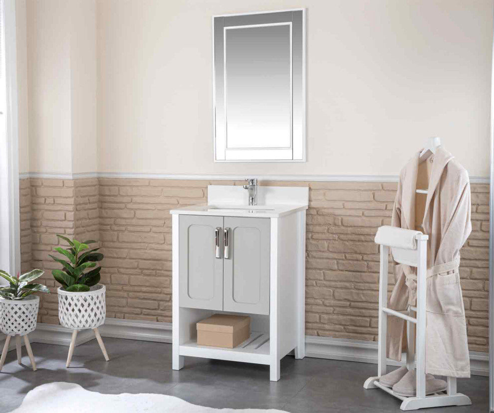 Florin Collection 24" Bathroom Vanity With Sink, Mirror, Countertop, Gray