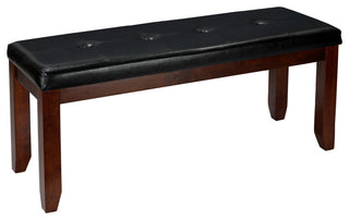 Cortesi Home Mandi Dining Bench, Solid Wood & Tufted Black Faux Leather
