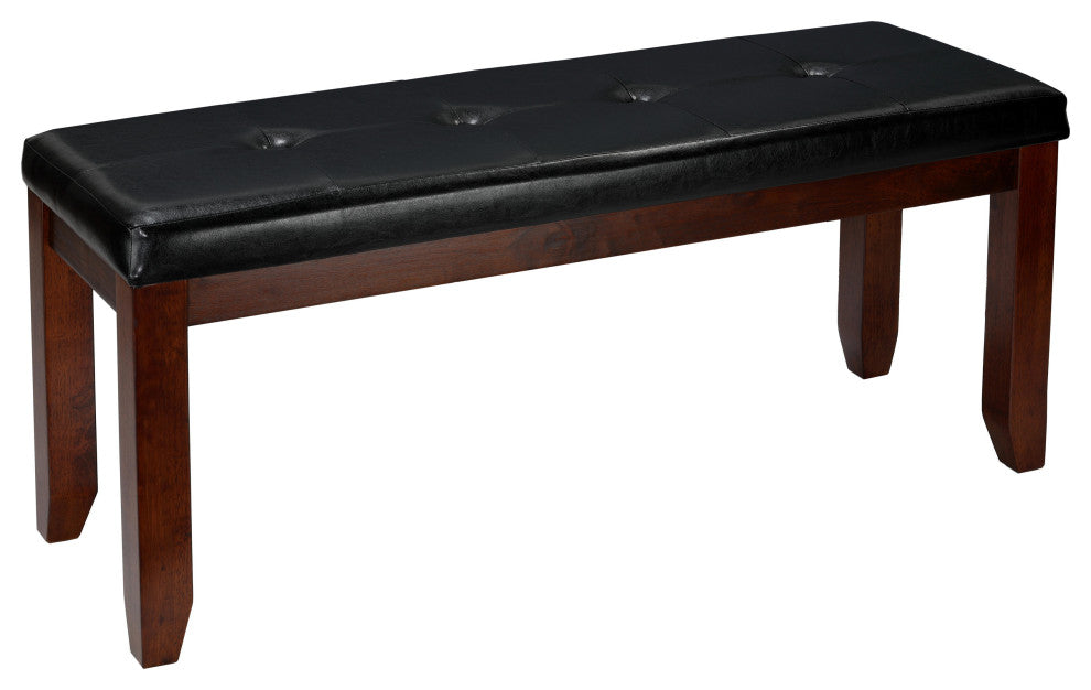 Cortesi Home Mandi Dining Bench, Solid Wood & Tufted Black Faux Leather