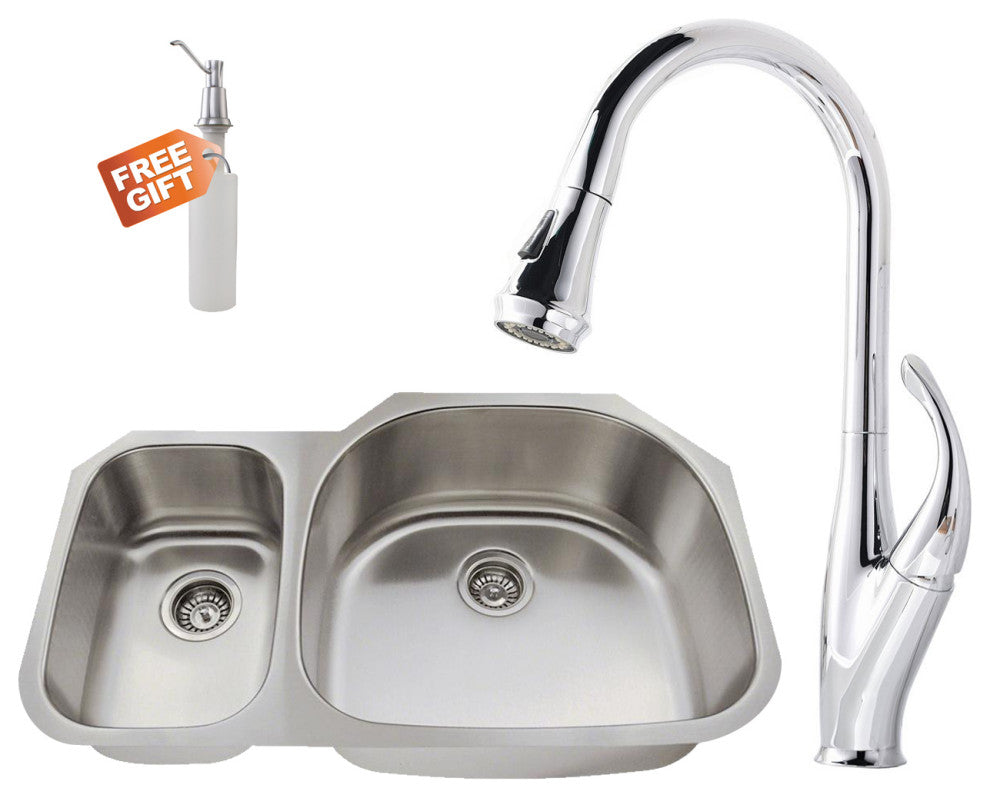 31.5"  Undermount Stainless Steel 30/70 Double Bowl Kitchen Sink Set