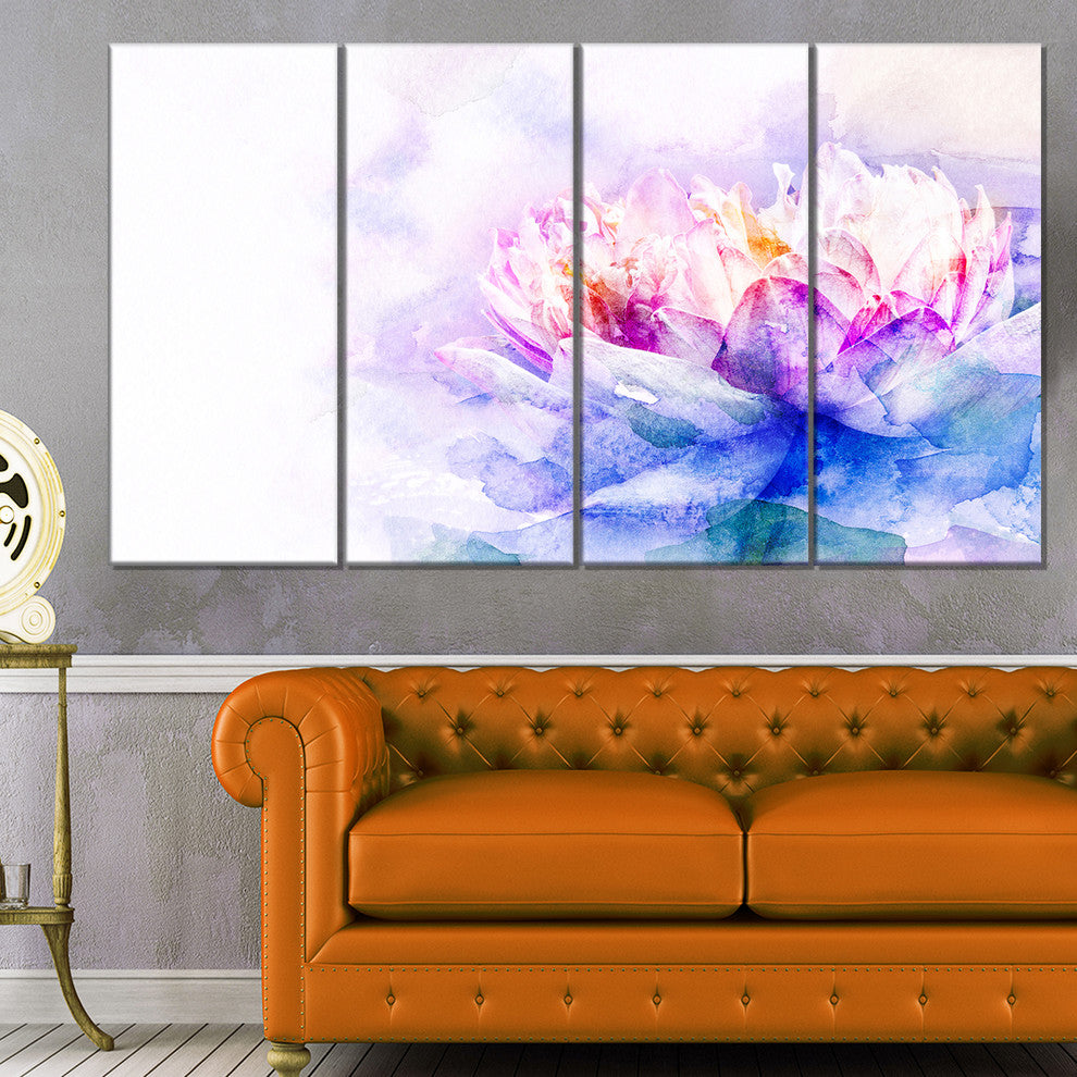 Blue Flower Watercolor, Floral Canvas Art print, 48"x28", 4 Panels