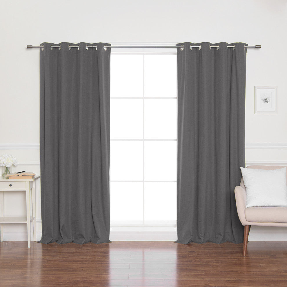 Linen Textured Grommet Thermal Total Blackout Curtains, Dark Gray, 52"x96"