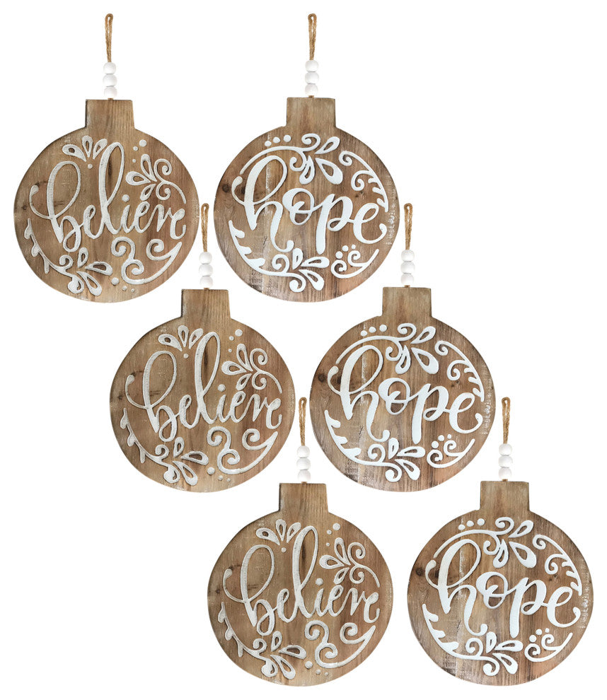 Wooden Believe and Hope Ornament, 6-Piece Set