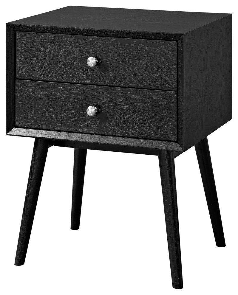 Nightstand Side End Table, Wood, Black, Modern Mid-Century, Bedroom Living Room